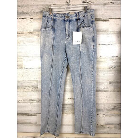 Isabel Marant Women’s 14 Laora Mid-Rise Slim-Leg Light Wash Blue Denim Jeans New - Picture 3 of 10